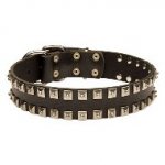 2連のユニークなスタッズ付き本革首輪