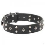 中・大型犬用銀色のスタッズ付きデコカラー【本革製】