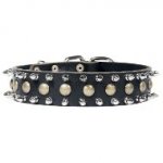 三連のスパイク・玉スタッズ付き首輪