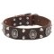 オーバルコンチョ＆スタッズ付き犬用革の首輪