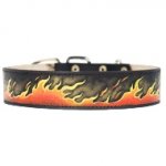 「炎」で装飾された犬用本革首輪