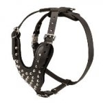 ピラミッドスタッズ付き革の犬用ハーネス