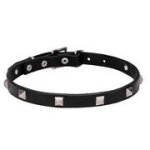 クロームメッキピラミッド型スタッズ付き本革製の犬用首輪