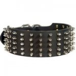 五列スパイク付　天然皮革製　犬用首輪