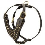 スタッズ付き革の犬用ハーネス　中型~大型犬用
