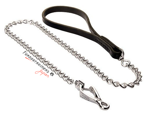 walking chain dog leash with leather handle