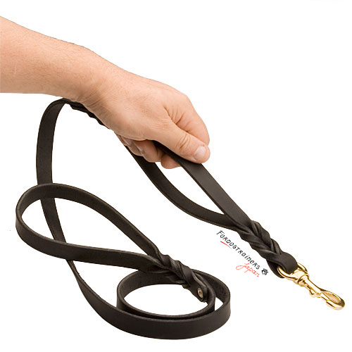 leather dog lead with two handles for dog training