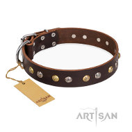 “Rare Flower” FDT Artisanデザインのブラウン色のデコ革首輪 “Rare Flower” FDT Artisanデザインのブラウン色のデコ革首輪