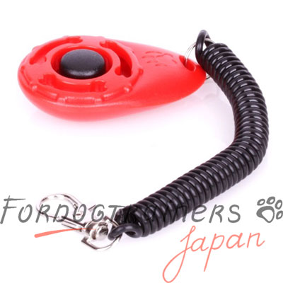 赤いクリッカー　犬のトレーニング用　フックと紐付き